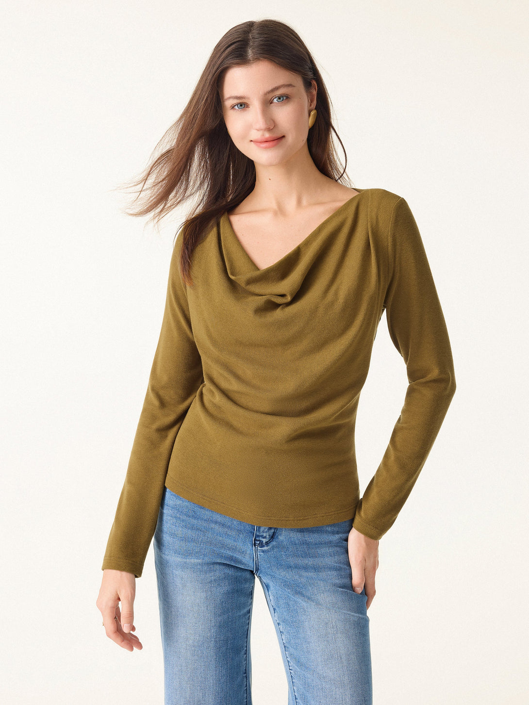 Effortless Cowl Neck Long Sleeve Top Old Brass XS
