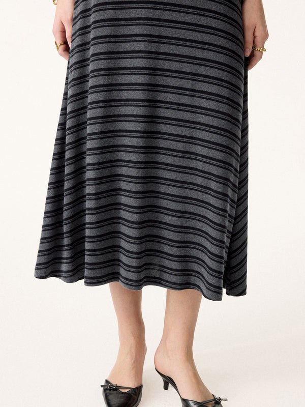 Non-Itch Lyocell Wool Perkins Neck Wide Shoulder Midi Dress