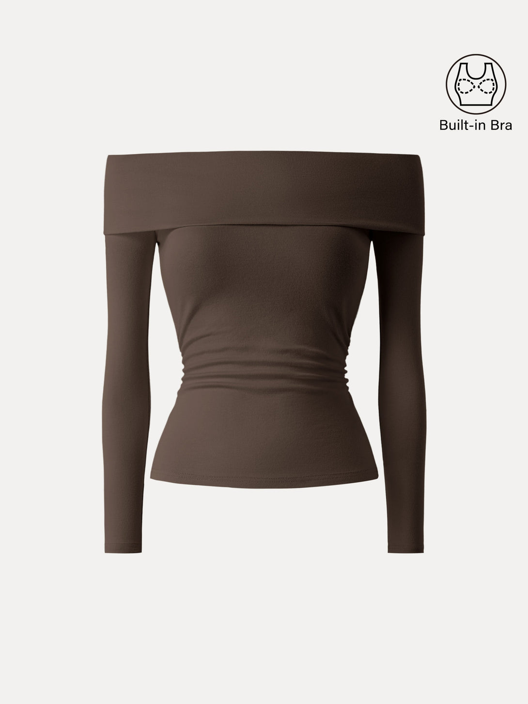 Off-Shoulder Long Sleeve Side Ruched Brami Top Espresso XS