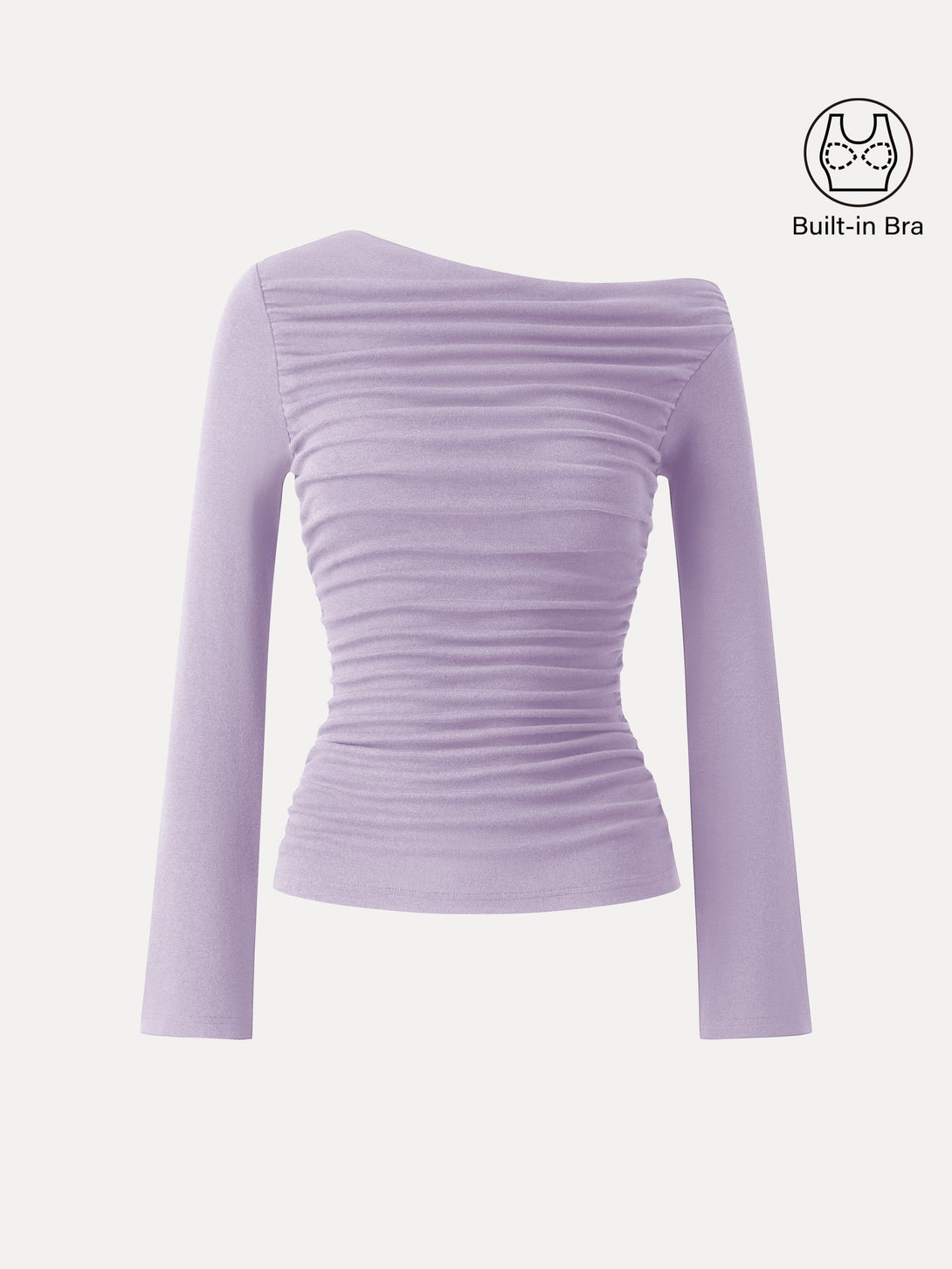 Slanted Shoulder Bell Sleeve Ruched Brami Top Lilac Mist XS