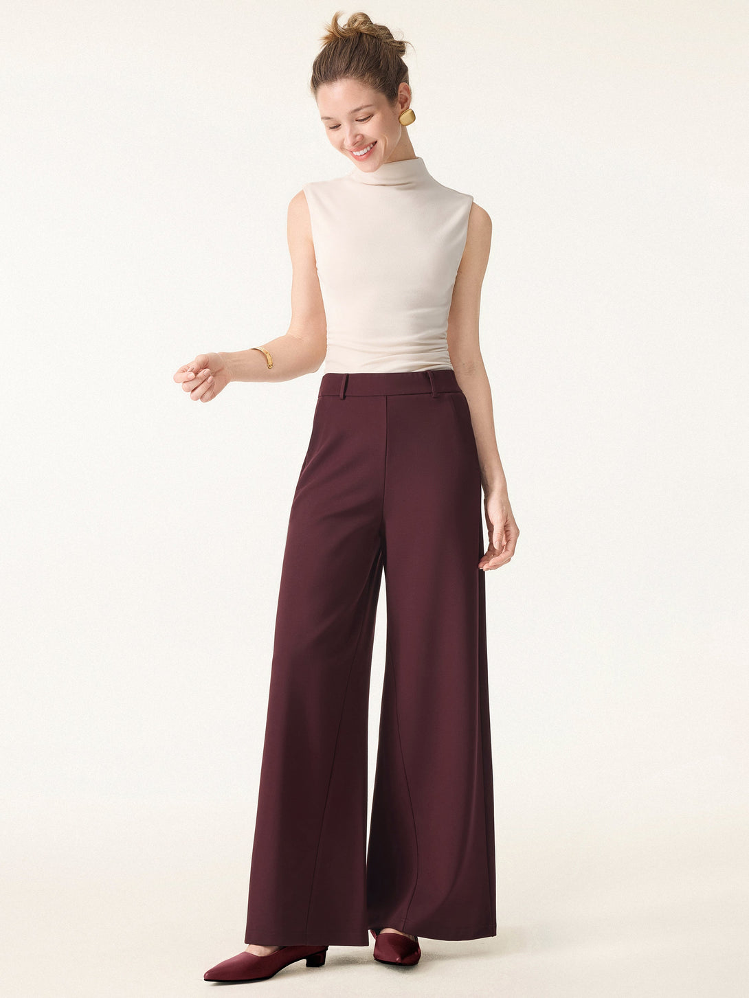 Mid Rise Wide Leg Pull-on Pants with Pockets