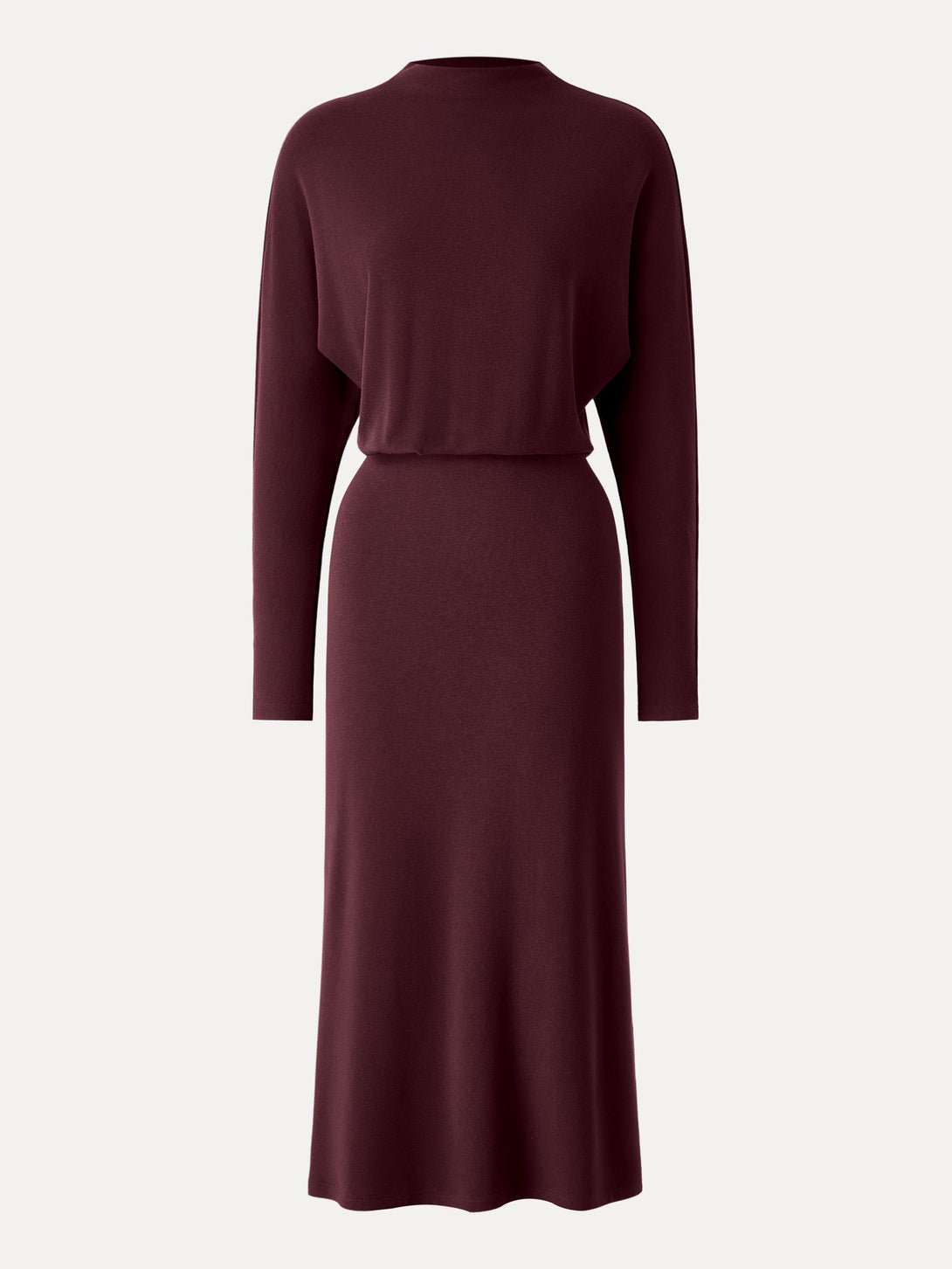 Mockneck Batwing Sleeve Cinched Waist Midi Dress