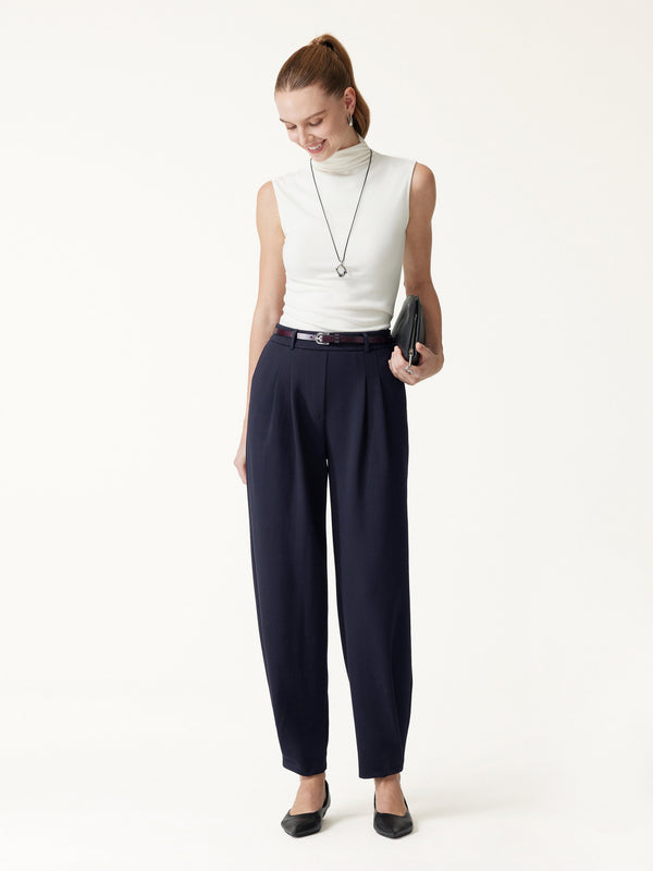 OGLmove Petite Stretch Ponte High-Rise Ankle Tapered Tuck Pants with Pockets