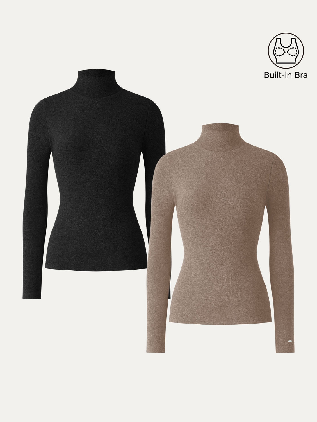 2Pcs Set MaxWarm Turtleneck Long Sleeve Brami Black/Cork XS