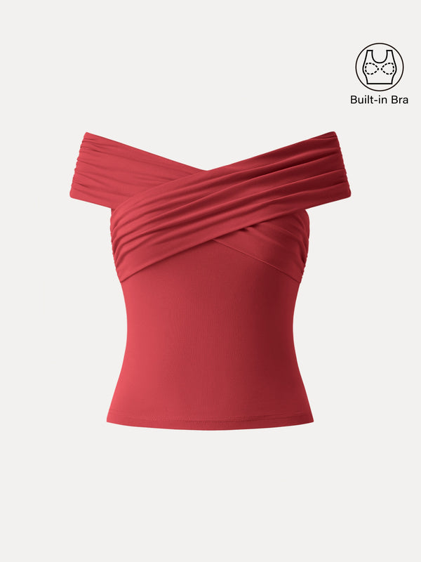 Criss Cross Off Shoulder New Airy Brami Top Red XS