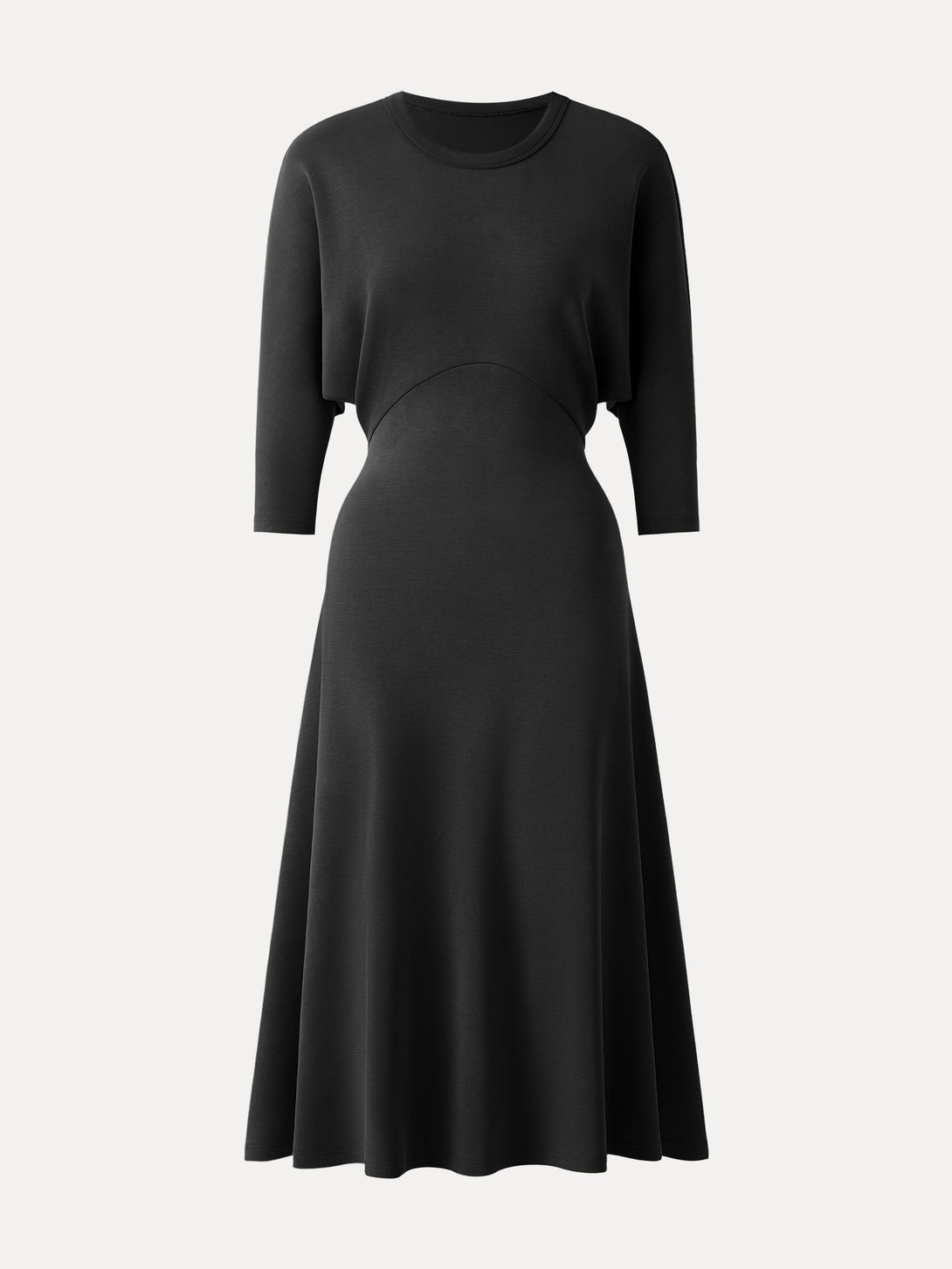 Chic Crewneck 3/4 Sleeves Midi Dress Black XS