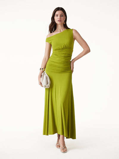 OGLmove 2Pcs Set Cropped Ruched Bra Top& A-line Ruched Maxi Skirt Sprout Green XS