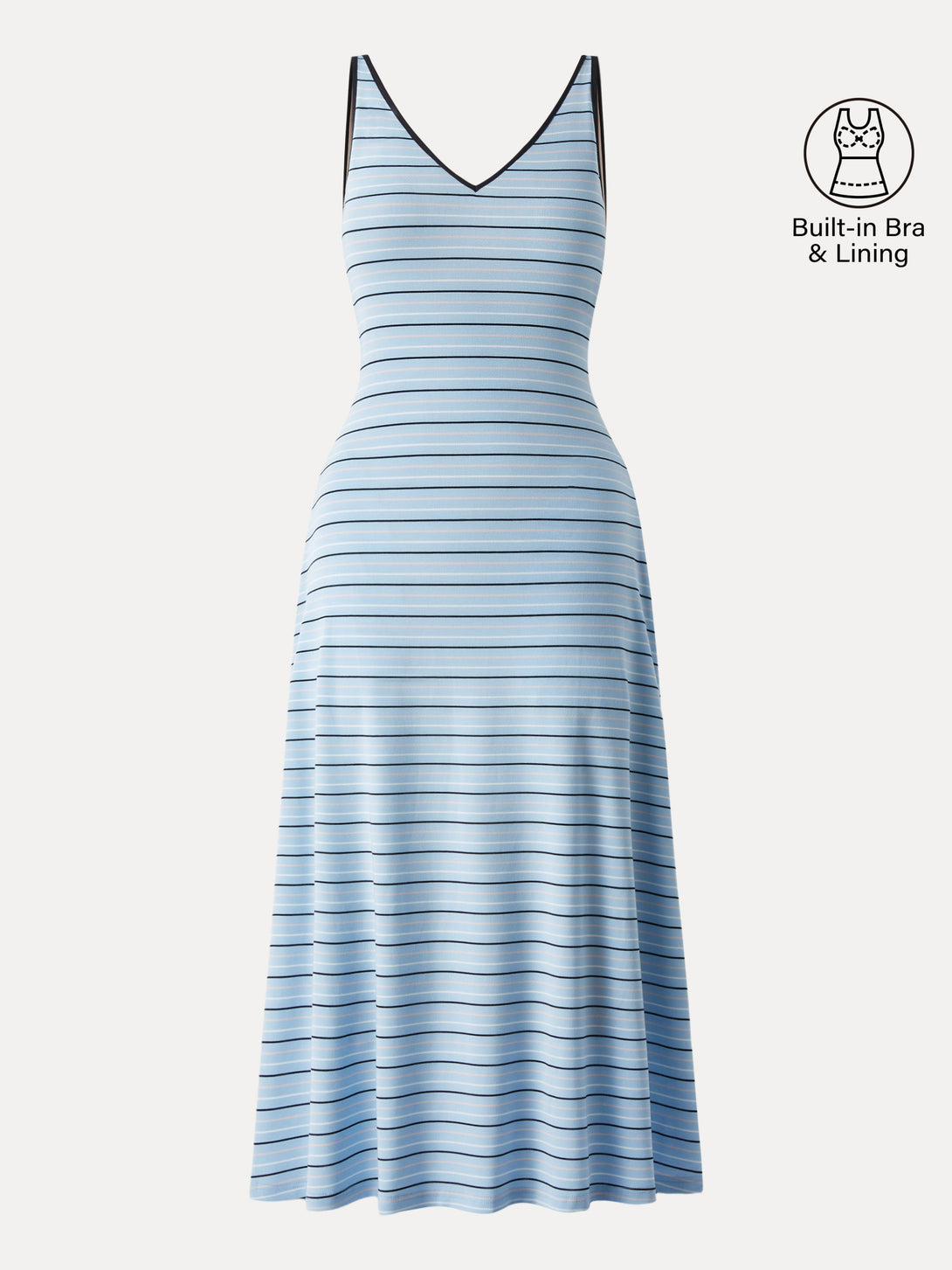 V-neck Low Back Striped Midi Brami Dress with Pockets Sky Stripe XS