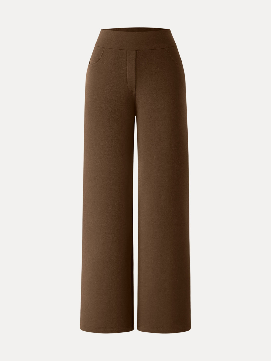 Mid Rise Wide Waistband Wide Leg Pull-on Pants with Pockets Regular Hazelnut