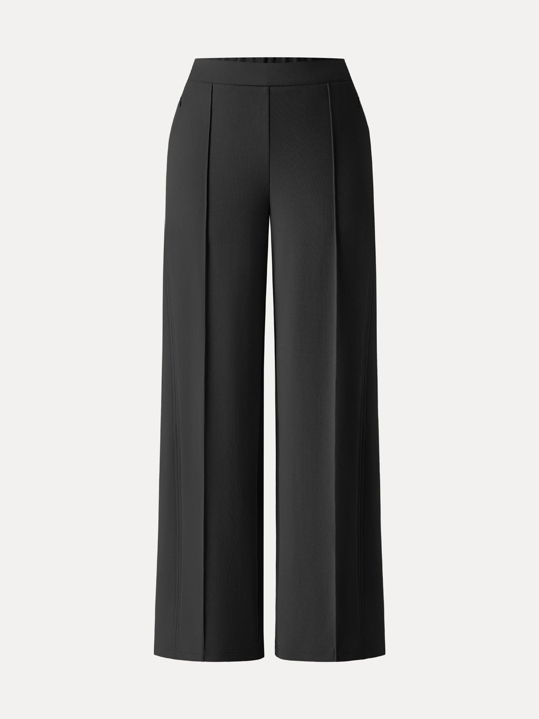 Wrinkle-Resistant Mid Rise Wide Leg Pants with Pockets Regular Black