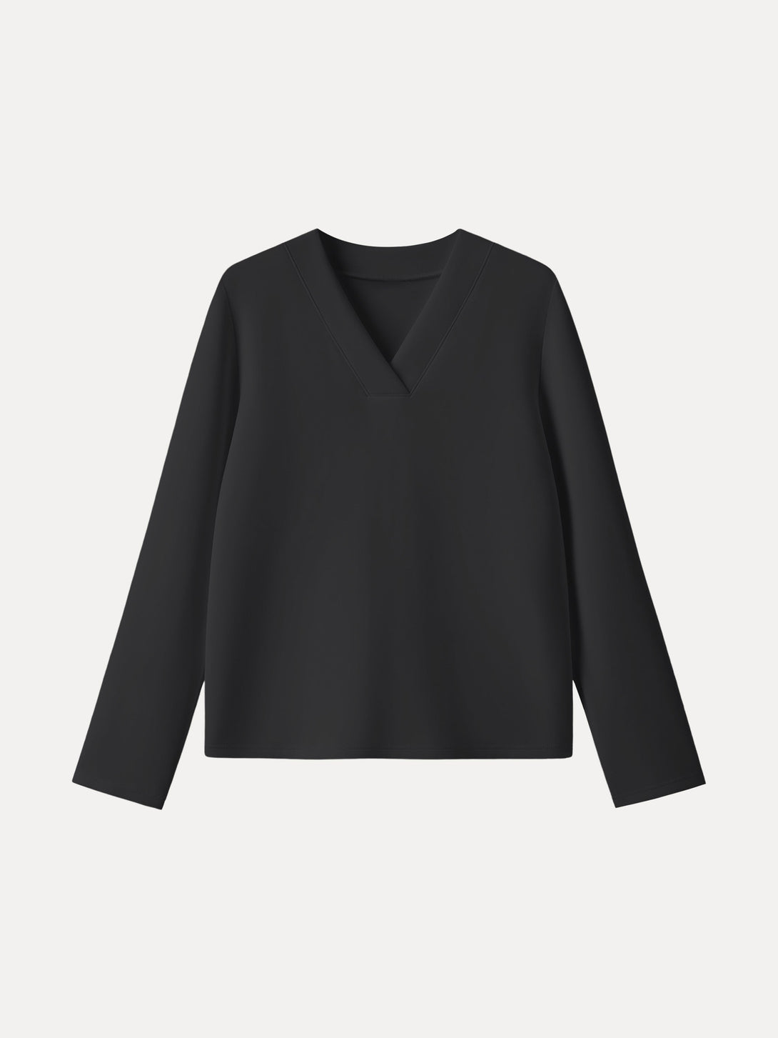 Modal Spacer V-neck Long Pullover Shirt Black XS