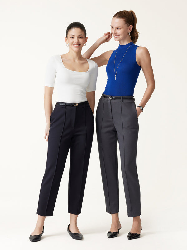 OGLmove Modal Blend Ponte High-Rise Ankled Slim-Straight Pants with Pockets