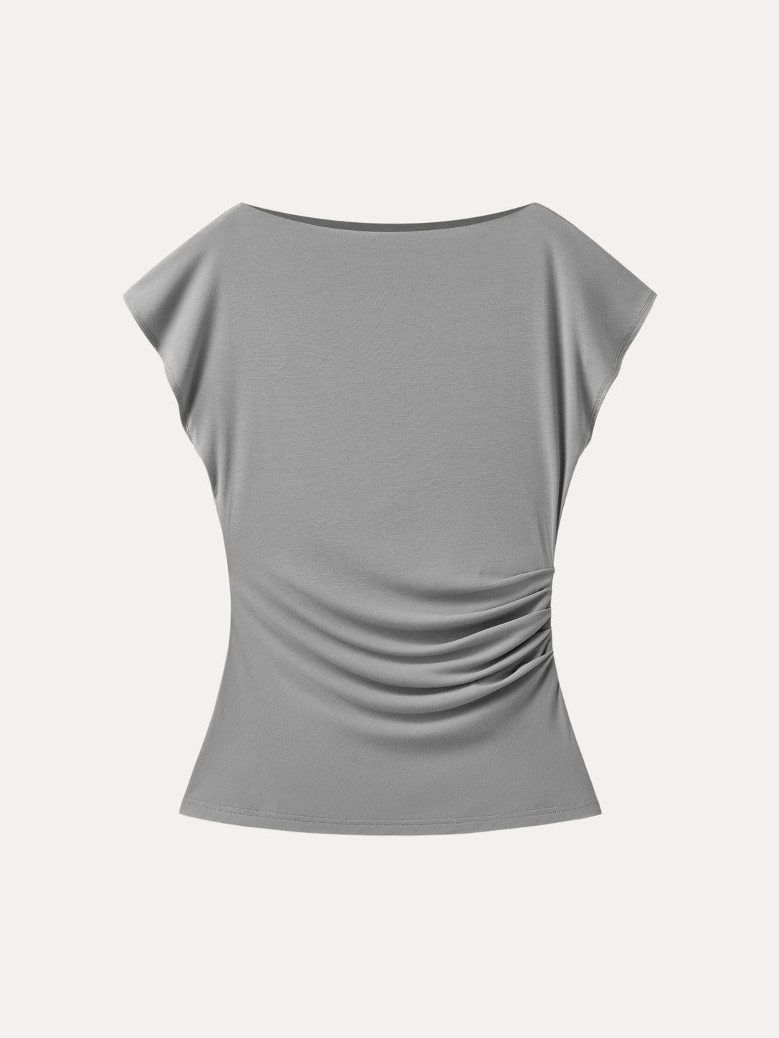 Boatneck Flutter Sleeve Side Tucked Long Tee