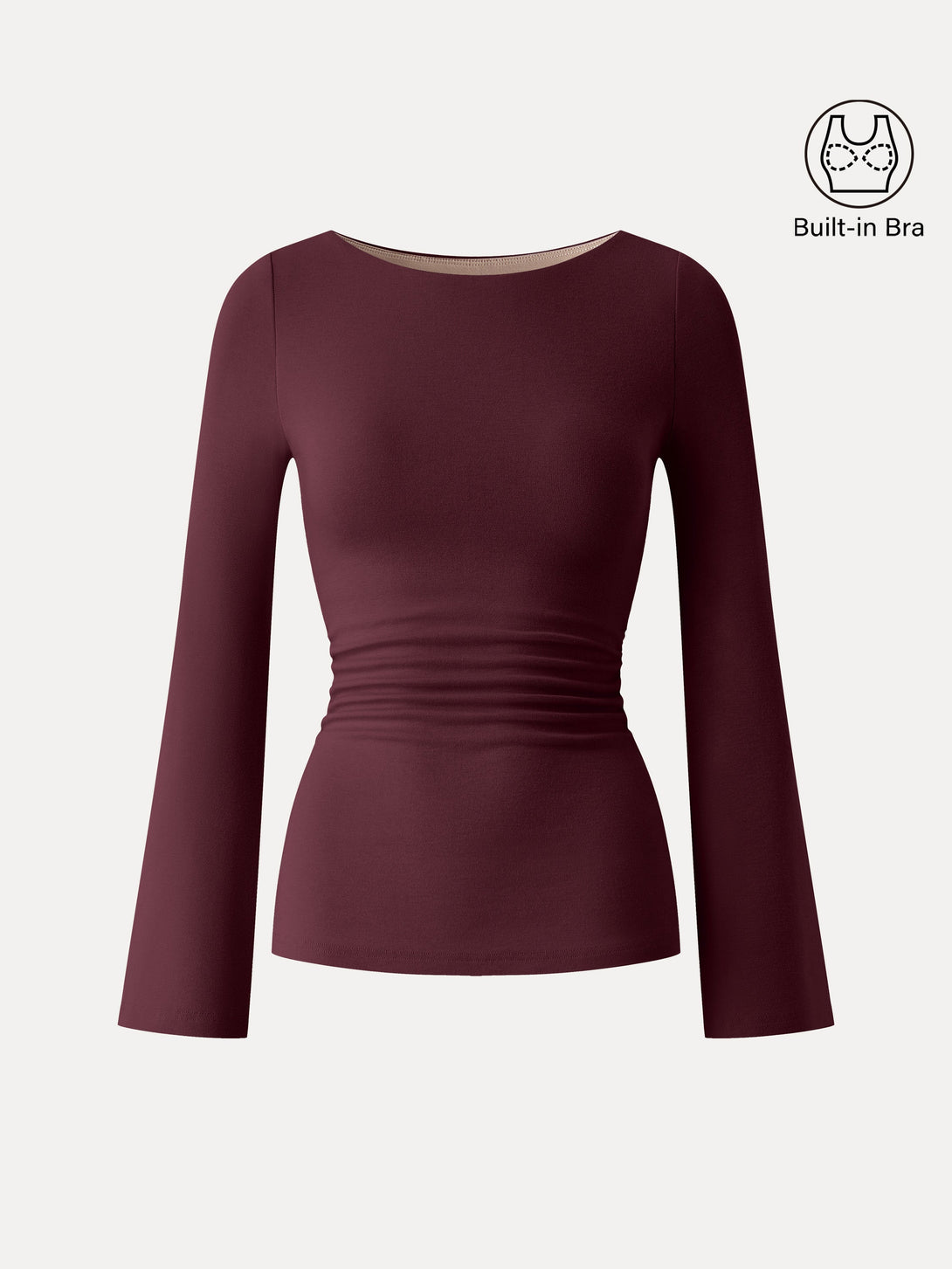 Boatneck Bell Sleeves Ruched Brami Top Ruby XS