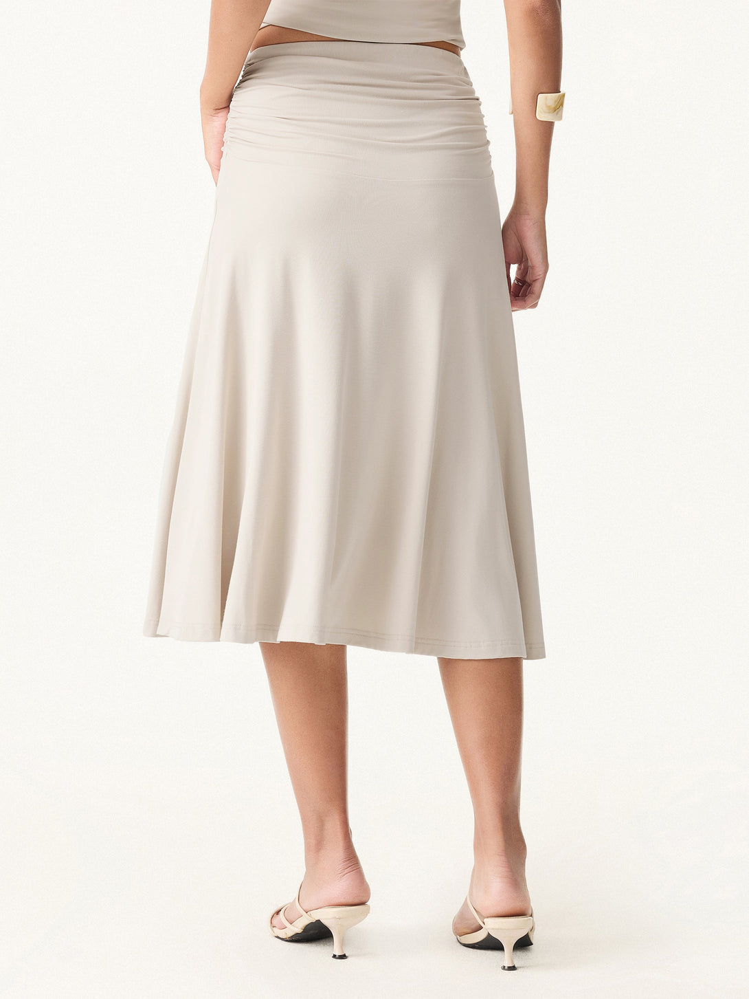 Flowy Side Ruched A-line Midi Skirt