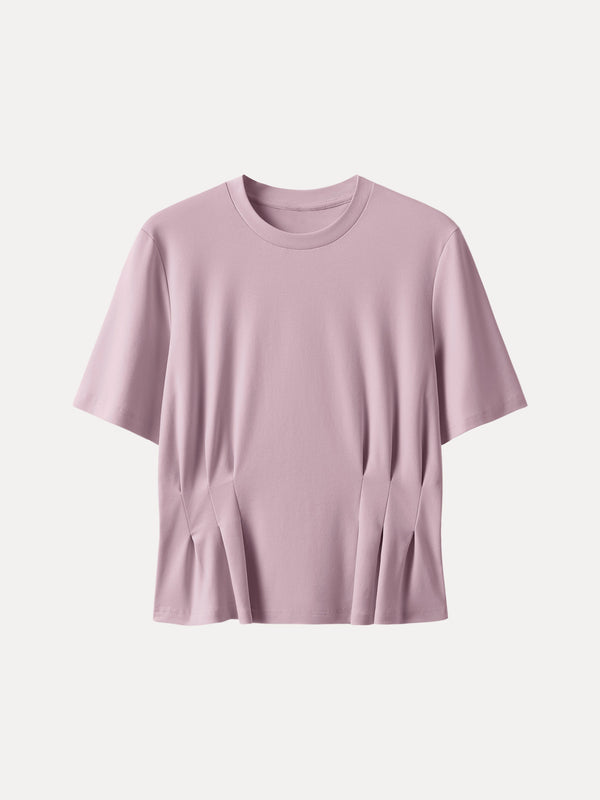 Crewneck Short Sleeve Cinched Waist Tee