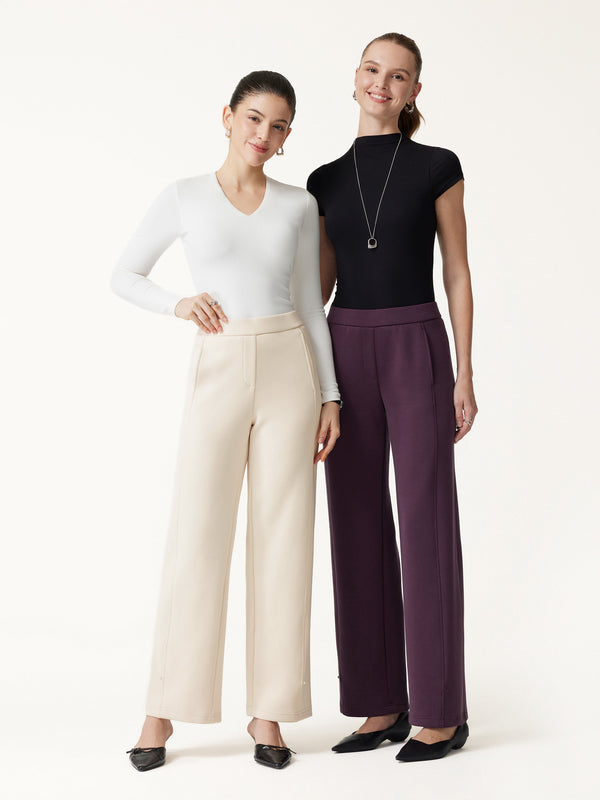 OGLmove ProWarm Stretch Ponte High-Rise Straight-Leg Pants with Pockets