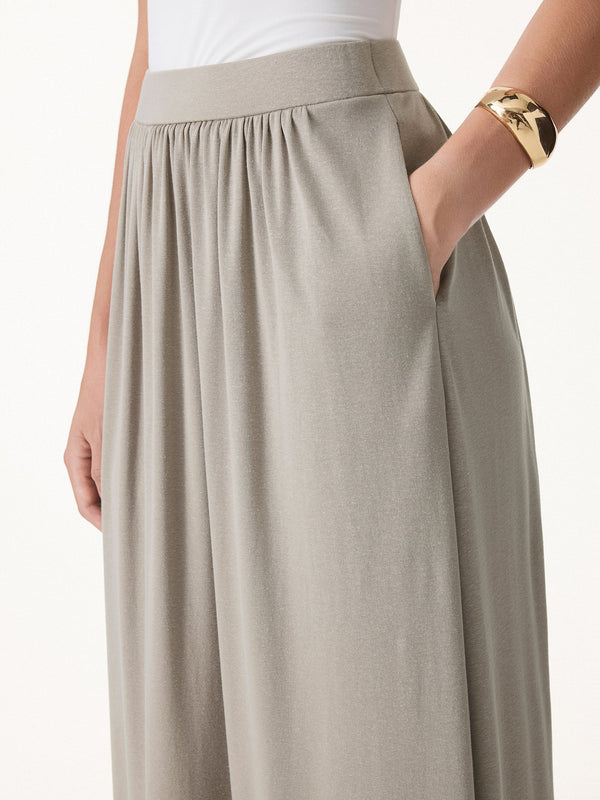 OGLmove Soft Linen Knit Gathered A-Line Maxi Skirt with Pockets