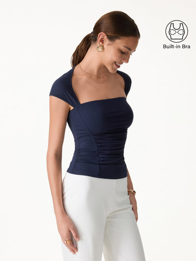 OGLmove SkinKiss Square Neck Cutout Back Ruched Bra Top Midnight Navy XS