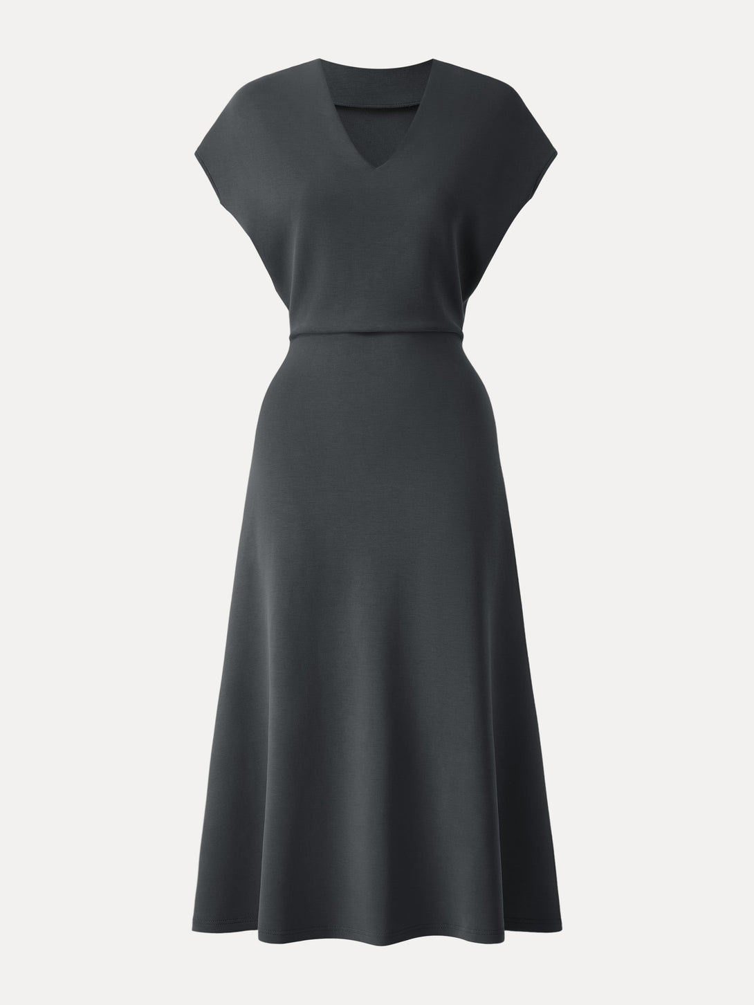 Modal Spacer V-Neck A-line Midi Dress Blue Charcoal XS