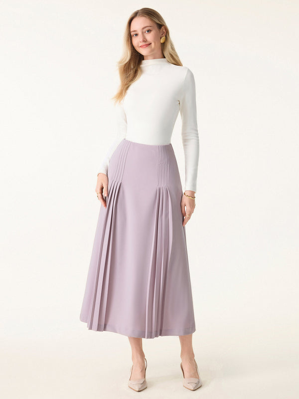 Wrinkle-Resistant A-line Pleated Midi Skirt with Pockets Blush Taro XS