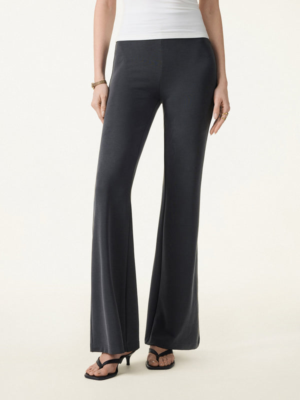 Sandwashed Lyocell Mid Rise Drapey Flared Pull-on Pants with Pockets Regular Blue Charcoal Grey