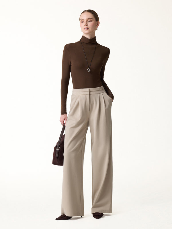 OGLmove Ponte Mid-Rise Wide-Leg Tuck Pants with Pockets
