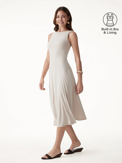 OGLmove SkinKiss Boatneck Open-Back Flowy Midi Bra Dress