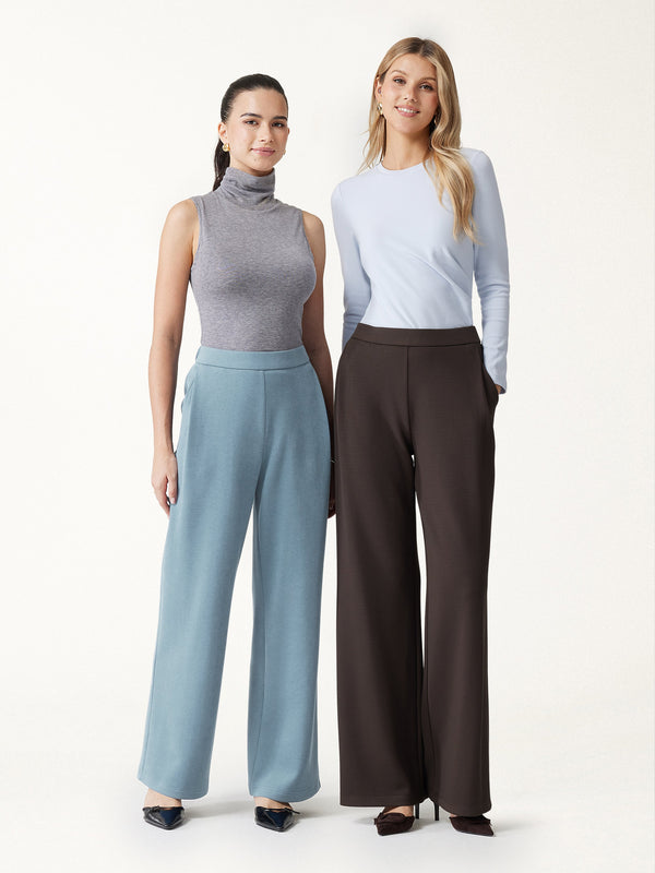 OGLmove Bamboo Piqué High-Rise Wide-Leg Tuck Pants with Pockets