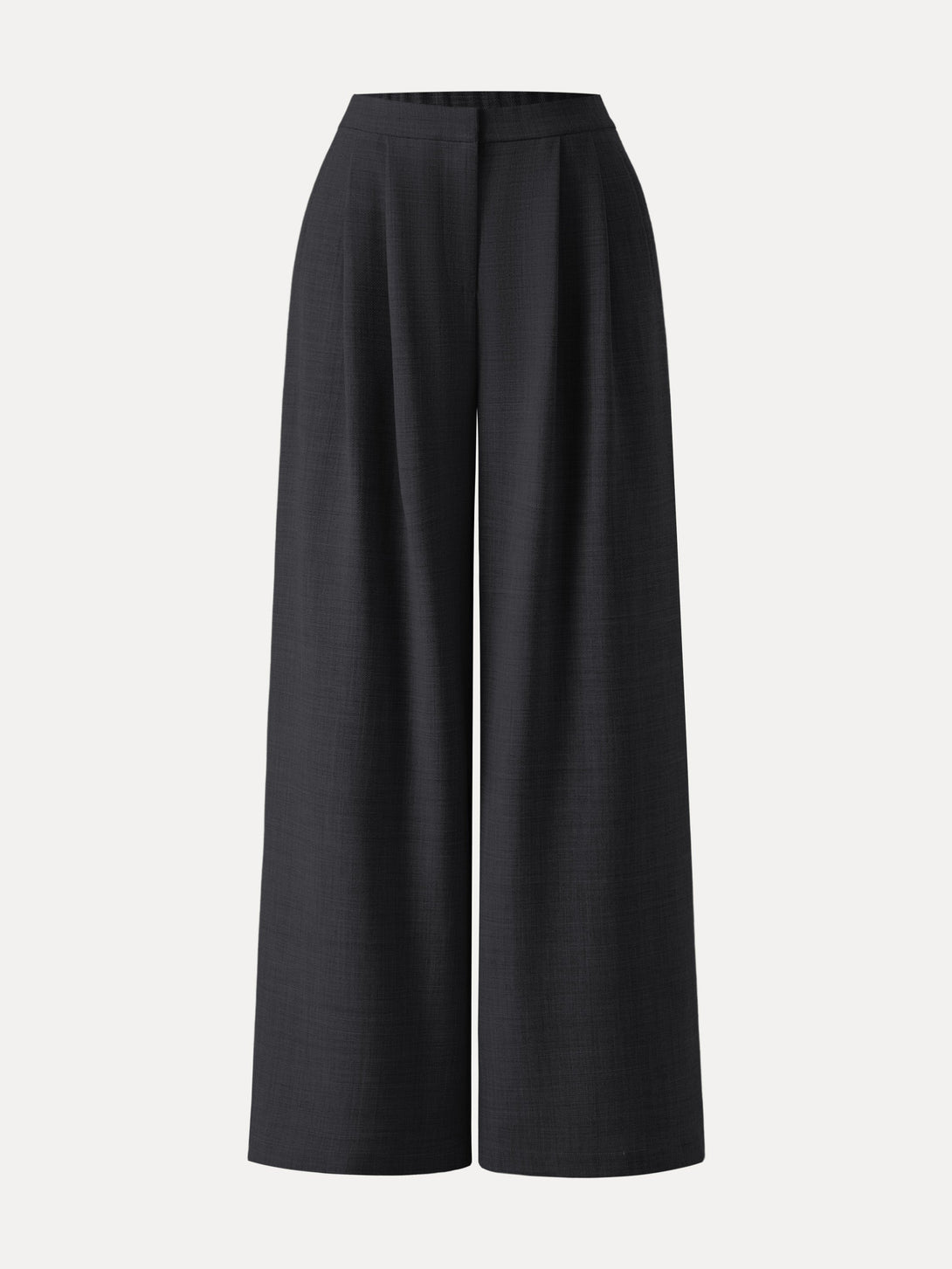 4-way Stretch Wool Mid Rise Pleated Wide Leg Trousers with Pockets Black XS
