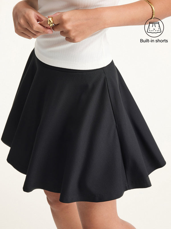 Bamboo Ponte A-line Circle Skirt with Built-in Shorts and Pockets