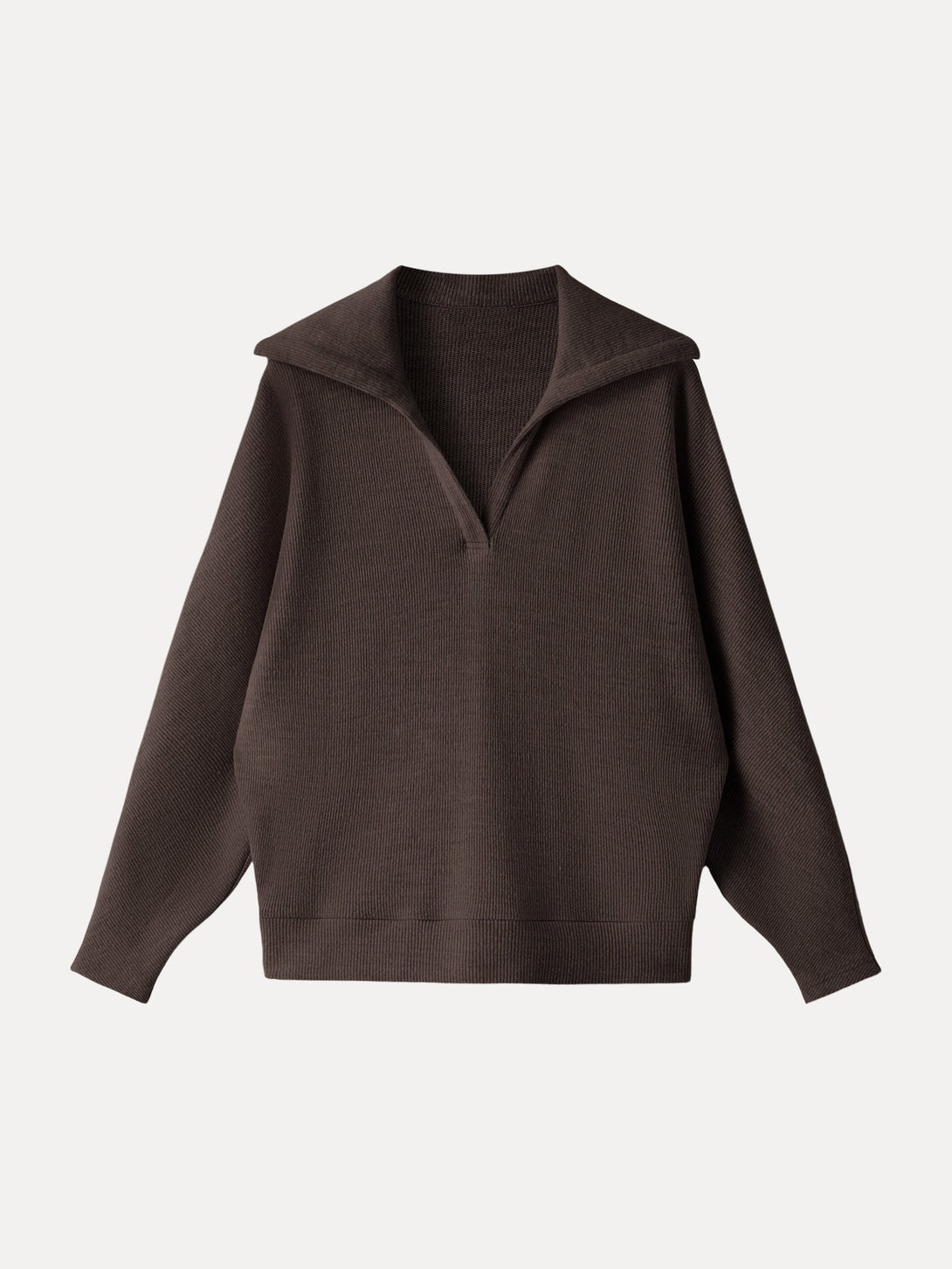 Cozy Collared V-Neck Batwing Sleeve Pullover