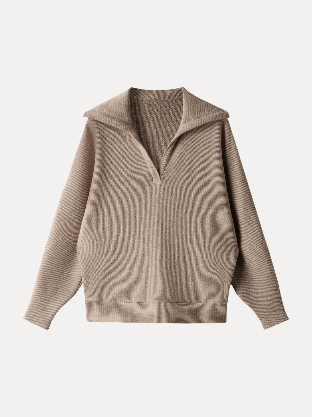 Cozy Collared V-Neck Batwing Sleeve Pullover Heather Taupe XS