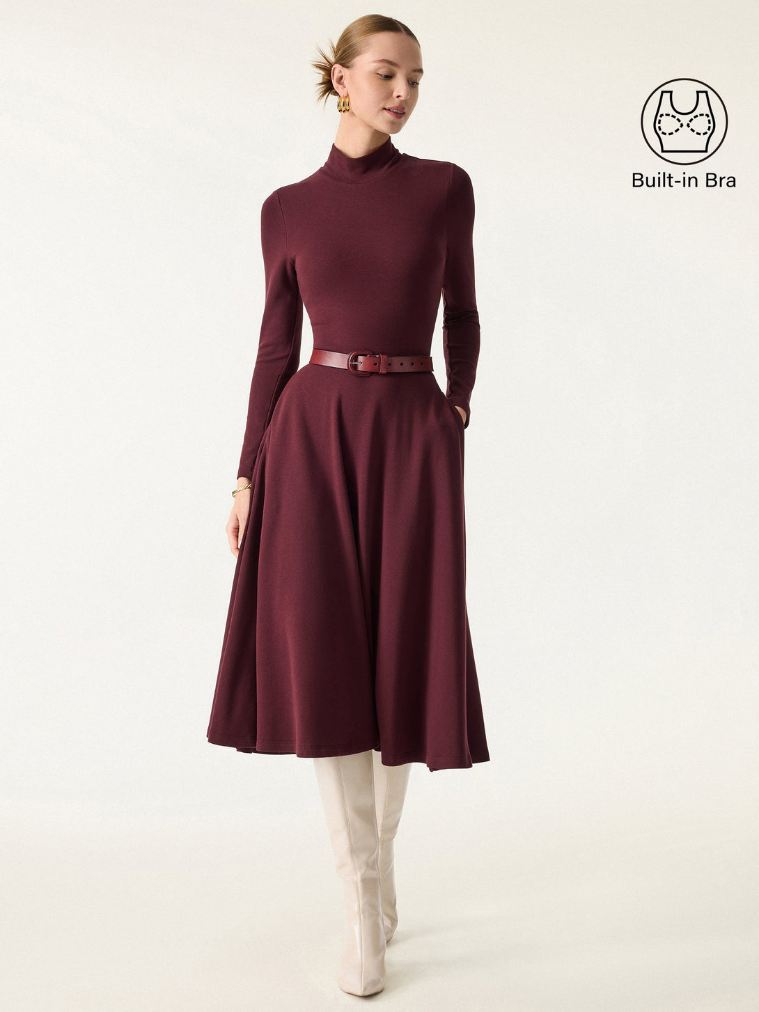 ProWarm Mockneck Midi Brami Dress with Pockets Ruby XS