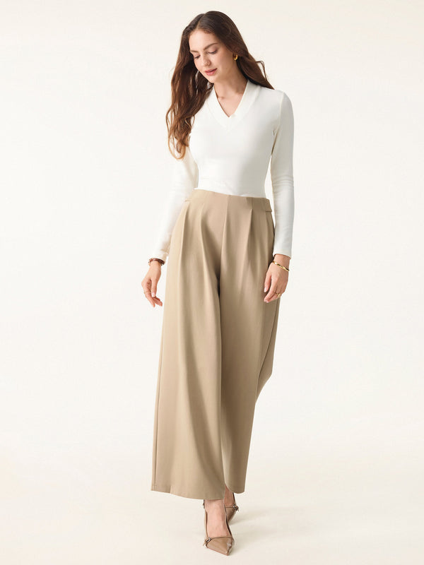 Mid Rise Wide Leg Ankled Pull-on Pants with Pockets