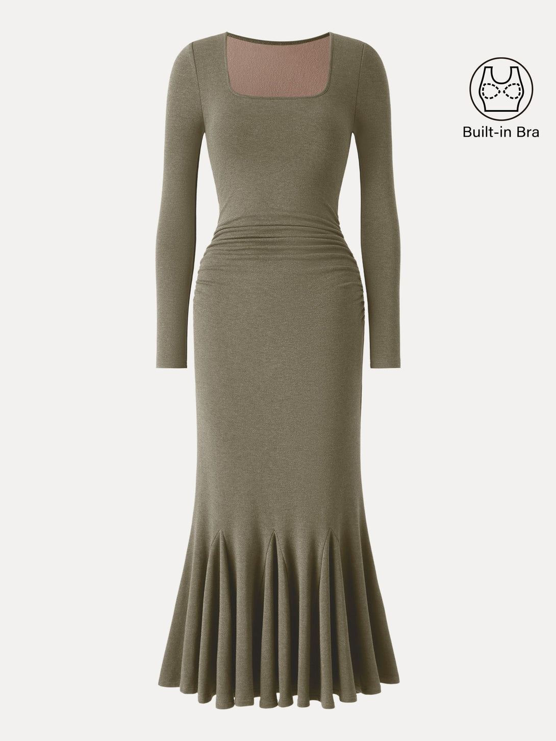 Going-out Square Neck Side Ruched Mermaid Maxi Brami Dress Materica XS