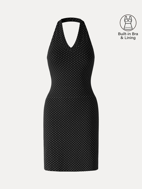OGLmove Stretch Cotton Halter Neck Polka Dot Mini Bra Dress