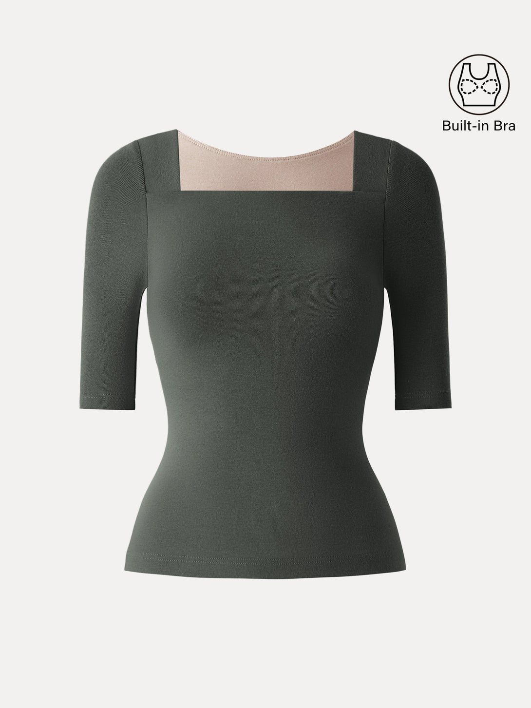 Essential Square Neck Elbow Length Sleeve Brami Caldwell Green XS