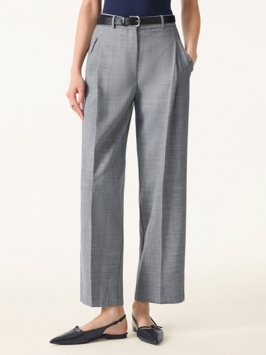 4-Way Stretch Mid Rise Cropped Tapered Trousers with Pockets