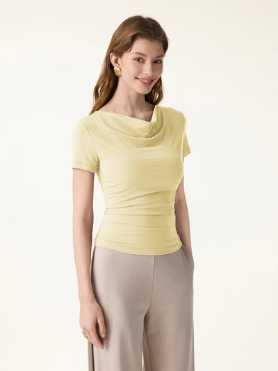 SkinKiss Multi-Wear Cowl Neck Cooling Summer Tee Butter Yellow XS