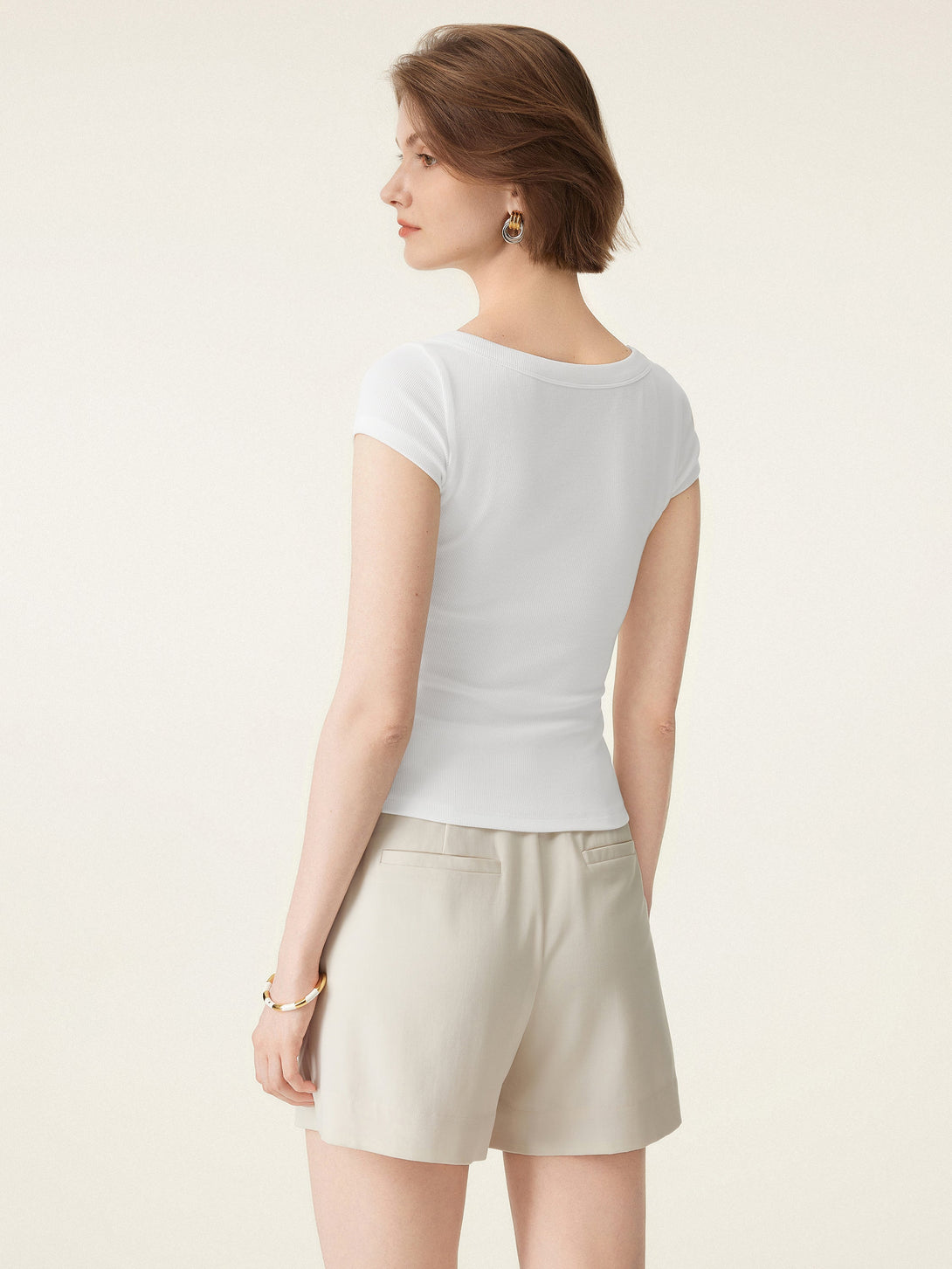 Stretch Cotton Square Neck Cap Sleeve Brami