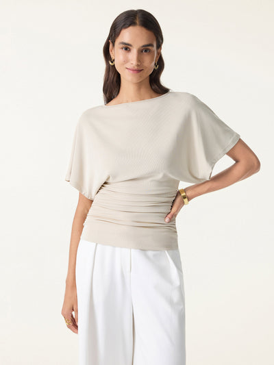 Effortless Boatneck Batwing Sleeve Side Ruched Top Morning Mist XS