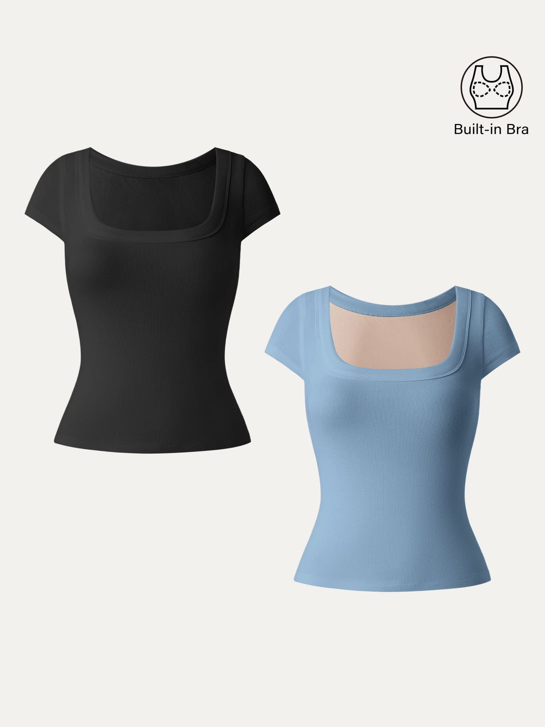 Stretch Cotton Square Neck Cap Sleeve Brami Black/Dusk Blue XS