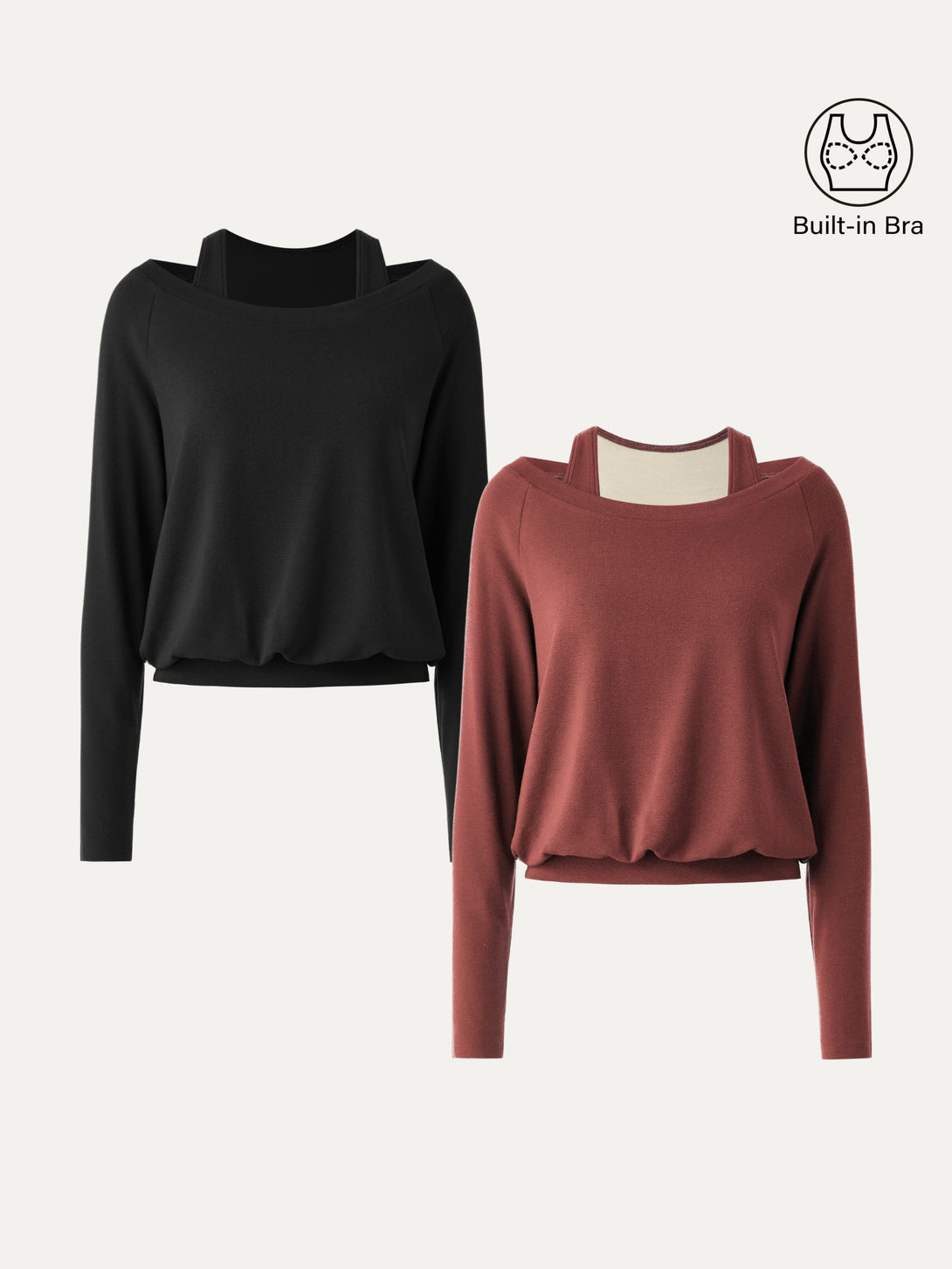 2Pcs Set Heat-Tech Multi-Wear Layering Brami Top Black/Georgia Clay XS