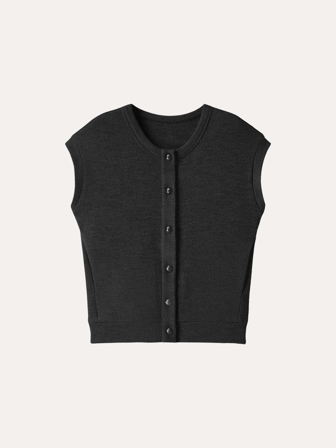 Cozy Crewneck Button Front Vest with Banded Hem Black XS