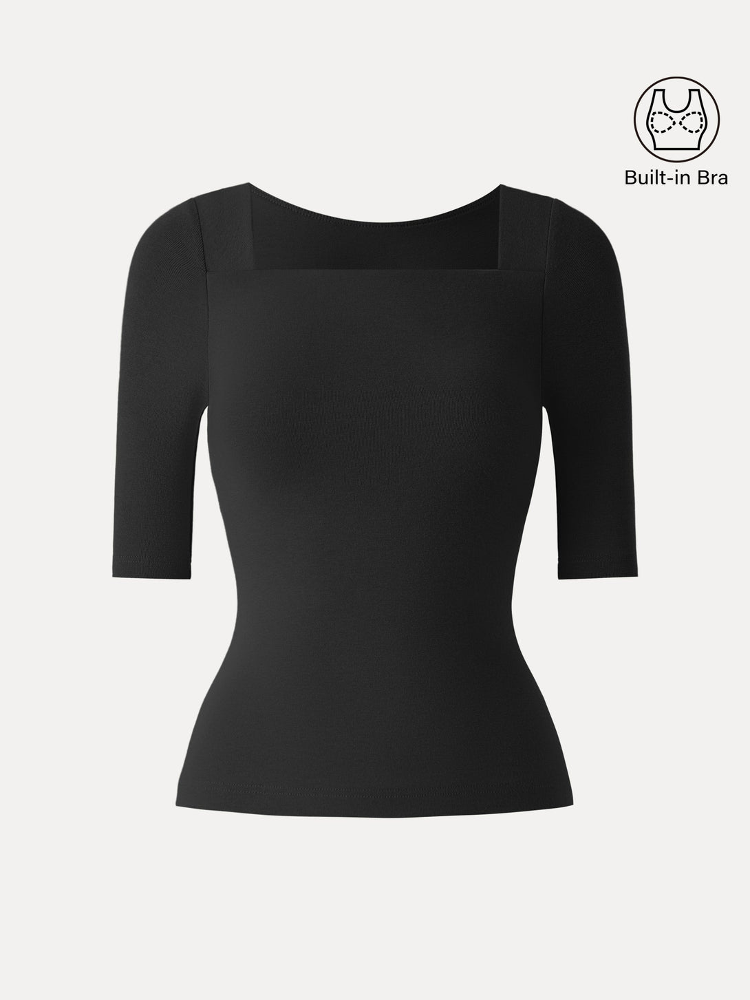 Essential Square Neck Elbow Length Sleeve Brami Black XS