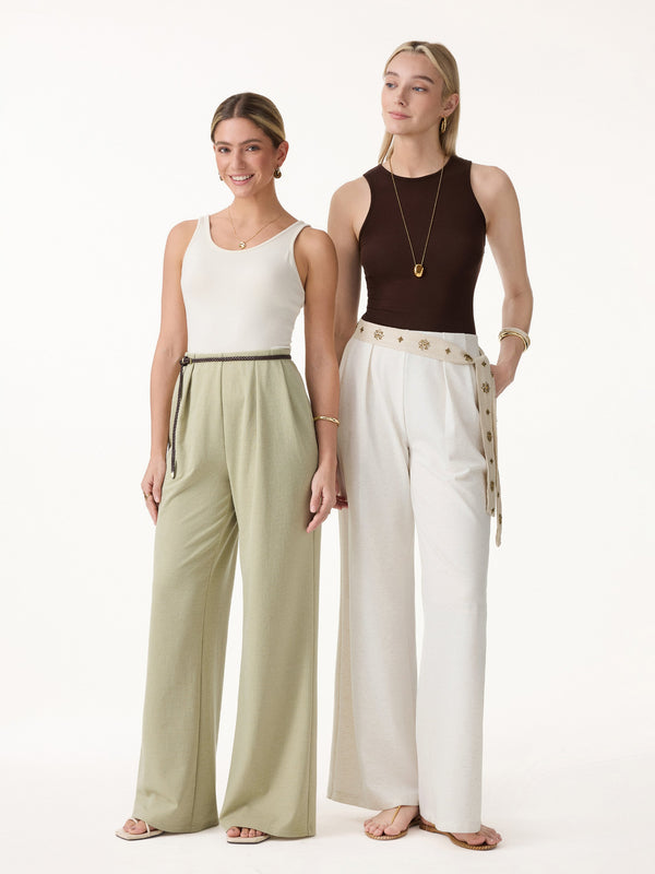 OGLmove Airy Stretch Linen Wide Flare Pants with Pockets