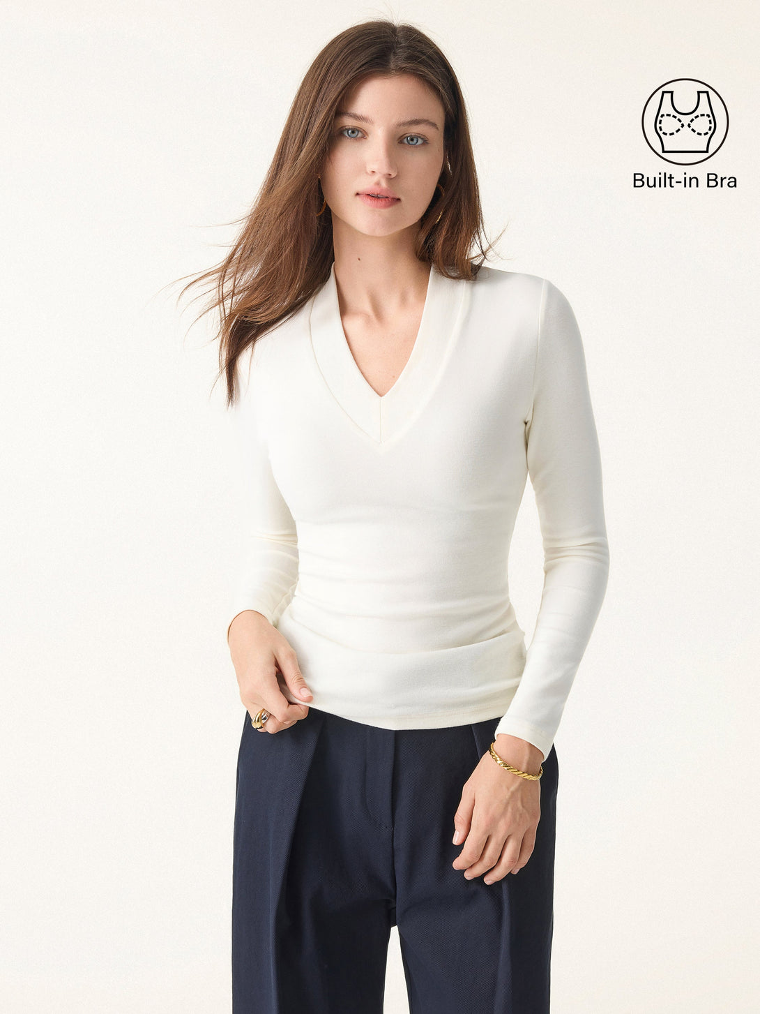 Essential V-neck Wide Binding Slimming Brami Top Off White XS