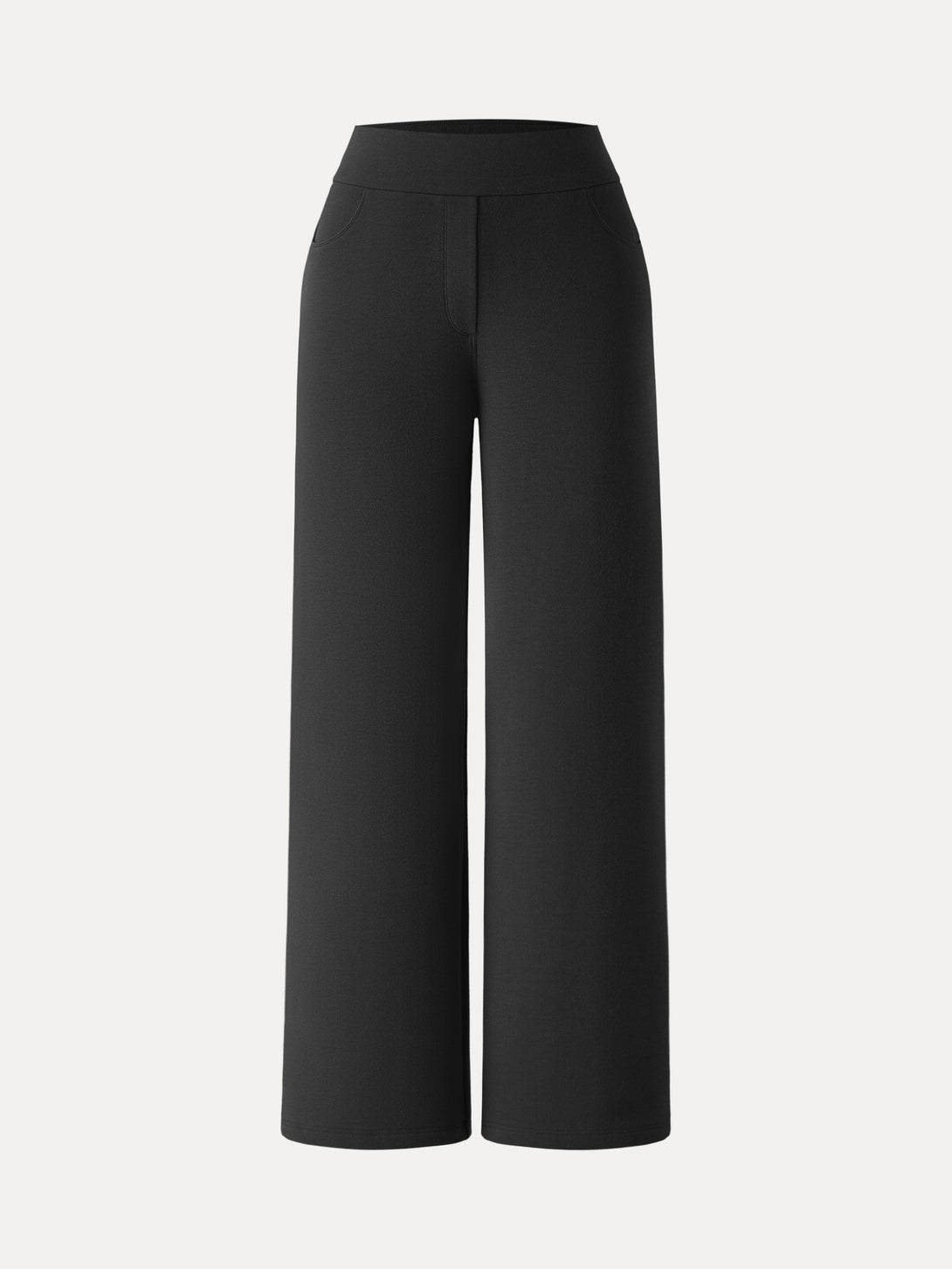 Mid Rise Wide Waistband Wide Leg Pull-on Pants with Pockets Petite Black