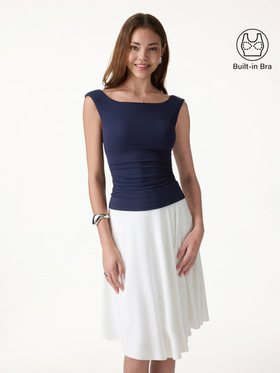 OGLmove Boatneck Low Back Gathered Bra Top Midnight Navy XS